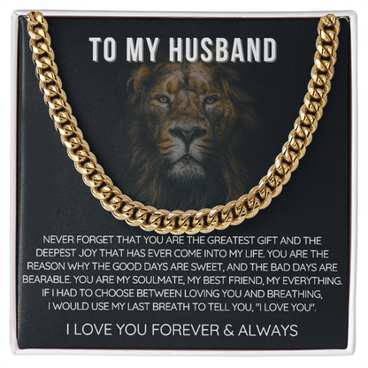 To My Husband - Cuban Link Necklace - Love You Forever Message Card Gift