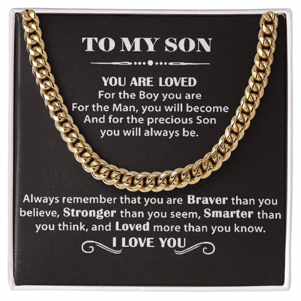 To My Son - Cuban Link Necklace - You Are Loved Message Card Gift