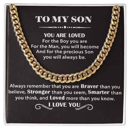 To My Son - Cuban Link Necklace - You Are Loved Message Card Gift