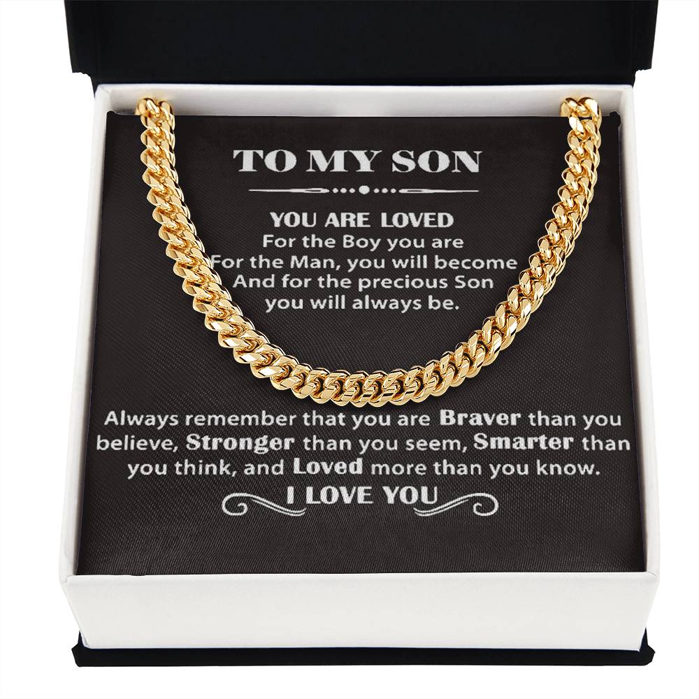 To My Son - Cuban Link Necklace - You Are Loved Message Card Gift