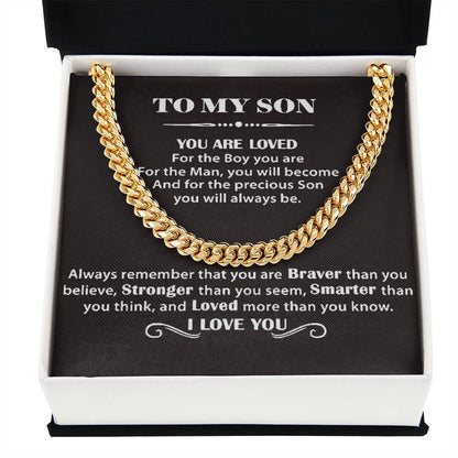 To My Son - Cuban Link Necklace - You Are Loved Message Card Gift