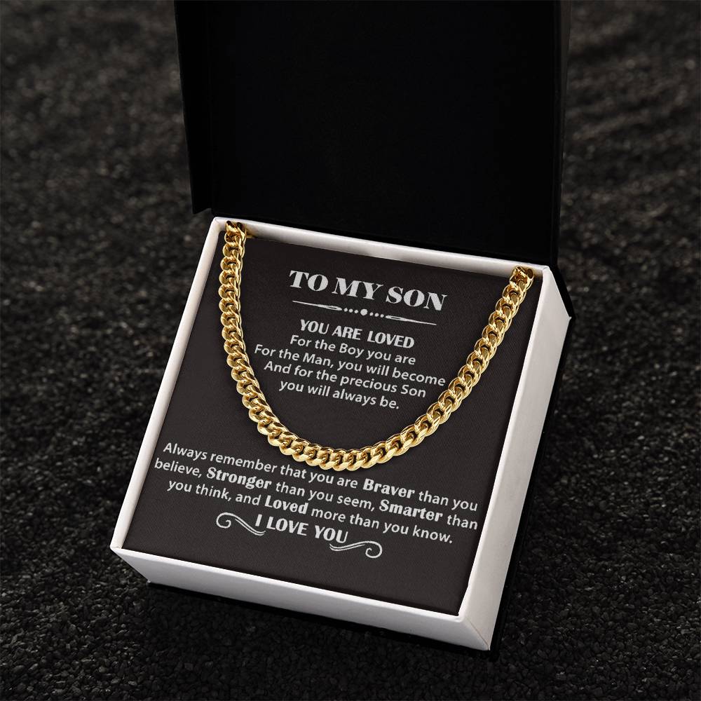 To My Son - Cuban Link Necklace - You Are Loved Message Card Gift