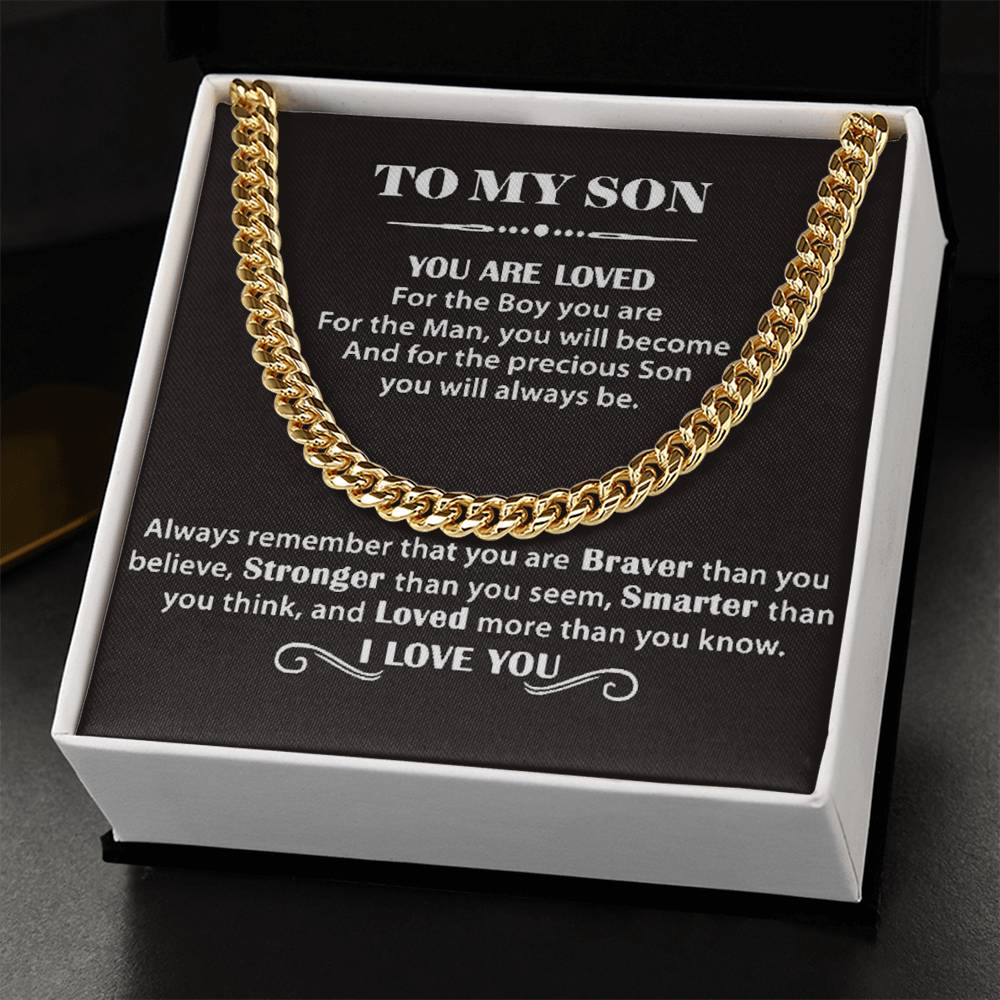 To My Son - Cuban Link Necklace - You Are Loved Message Card Gift