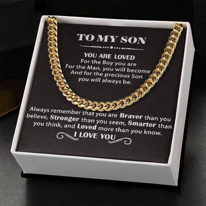 To My Son - Cuban Link Necklace - You Are Loved Message Card Gift