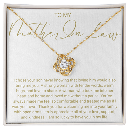 To My Mother In Law - Love Knot Necklace - Lucky To Have You Message Card Gift