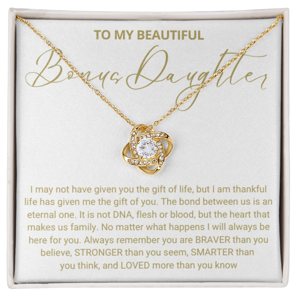 To My Bonus Daughter - Love Knot Necklace - Always Be Here for You Message Card Gift