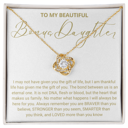 To My Bonus Daughter - Love Knot Necklace - Always Be Here for You Message Card Gift