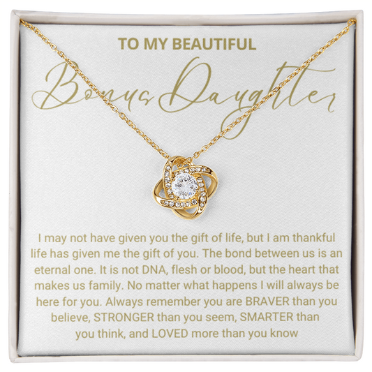 To My Bonus Daughter - Love Knot Necklace - Always Be Here for You Message Card Gift