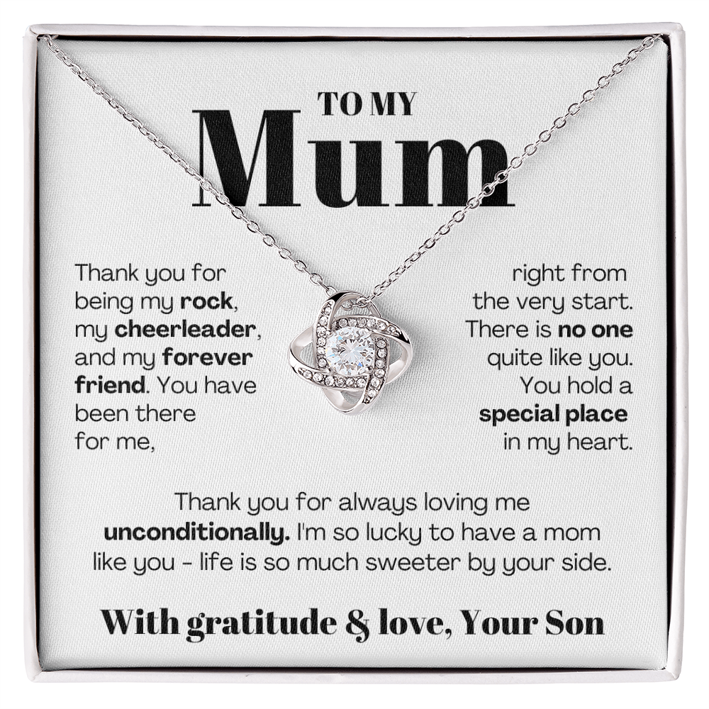 To My Mum - Love Knot Necklace - Lucky to Have You as My Mum Message Card Gift