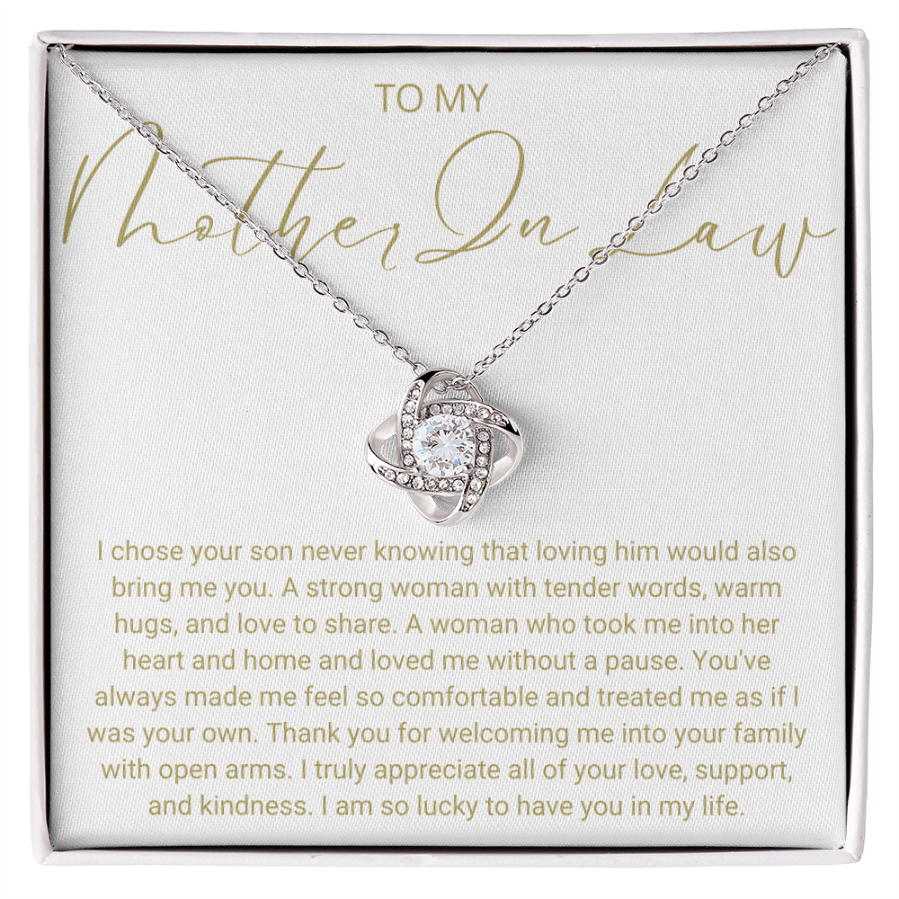 To My Mother In Law - Love Knot Necklace - Lucky To Have You Message Card Gift