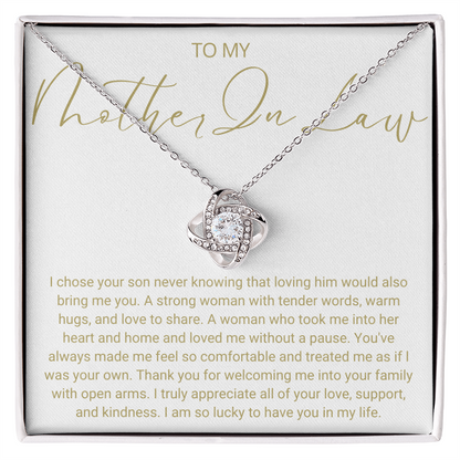 To My Mother In Law - Love Knot Necklace - Lucky To Have You Message Card Gift