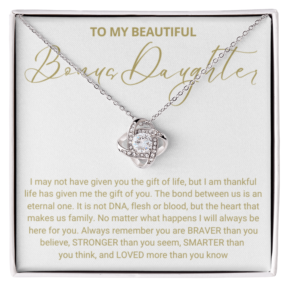 To My Bonus Daughter - Love Knot Necklace - Always Be Here for You Message Card Gift