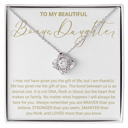 To My Bonus Daughter - Love Knot Necklace - Always Be Here for You Message Card Gift