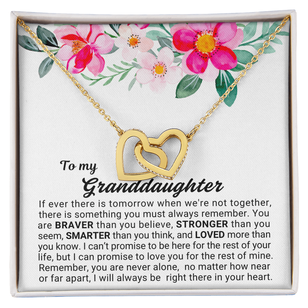 To My Granddaughter - Linked Hearts Necklace - You Are Never Alone Message Card Gift