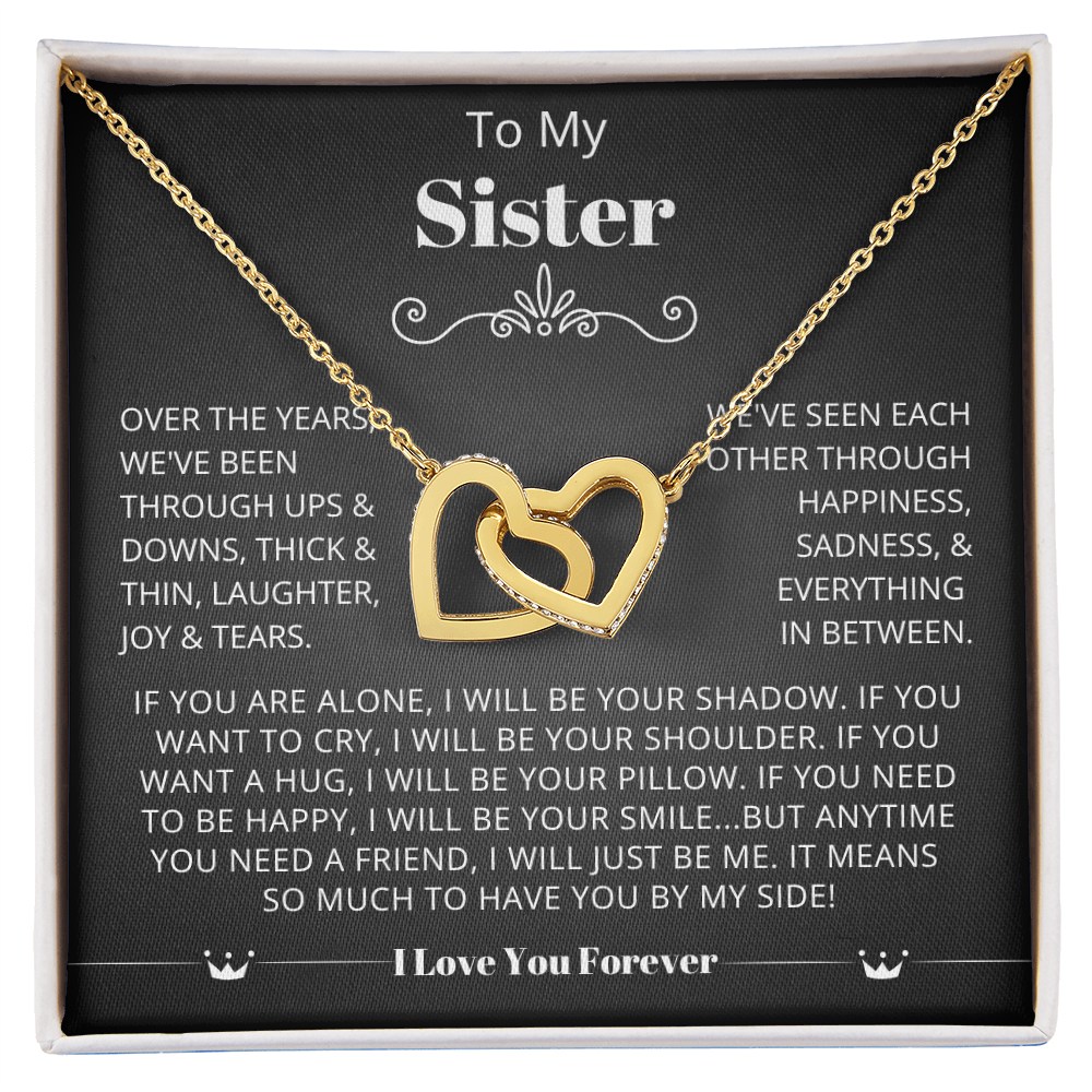 To My Sister - Linked Heart Necklace - Sisters at Heart Message Card Gift