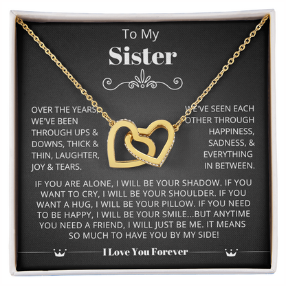 To My Sister - Linked Heart Necklace - Sisters at Heart Message Card Gift