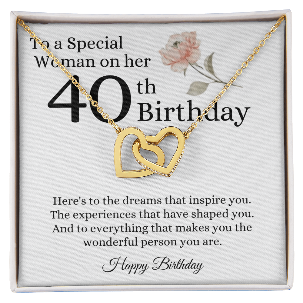 Happy 40th Birthday - Linked Hearts Necklace - Special Woman Message Card Gift