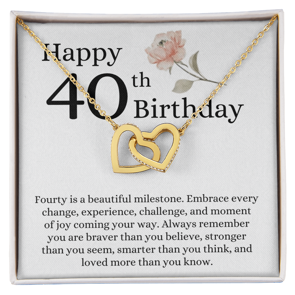 Happy 40th Birthday - Linked Hearts Necklace - Loved More Than You Know Message Card Gift