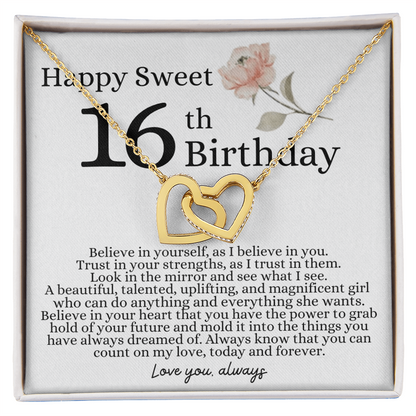 Happy 16th Birthday - Linked Hearts Necklace - I Believe in You Message Card Gift