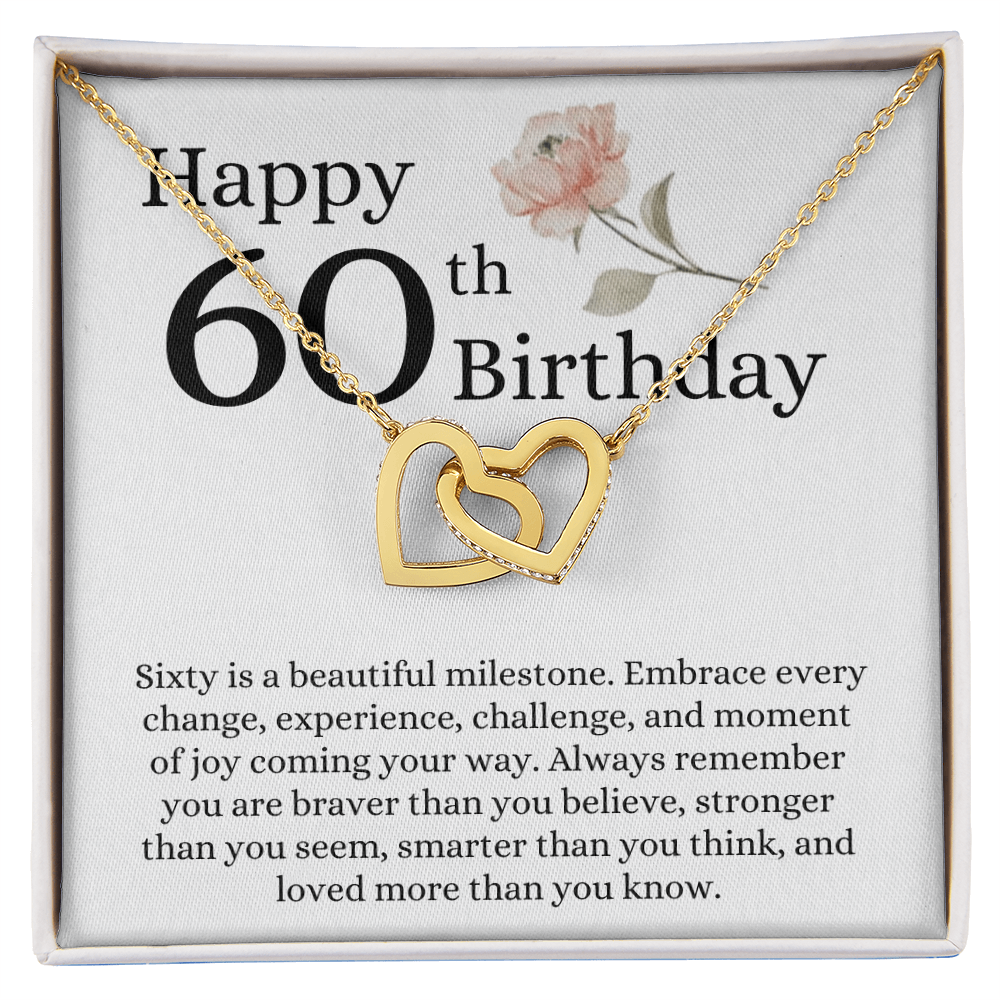 Happy 60th Birthday - Linked Hearts Necklace - Loved More Than You Know Message Card Gift