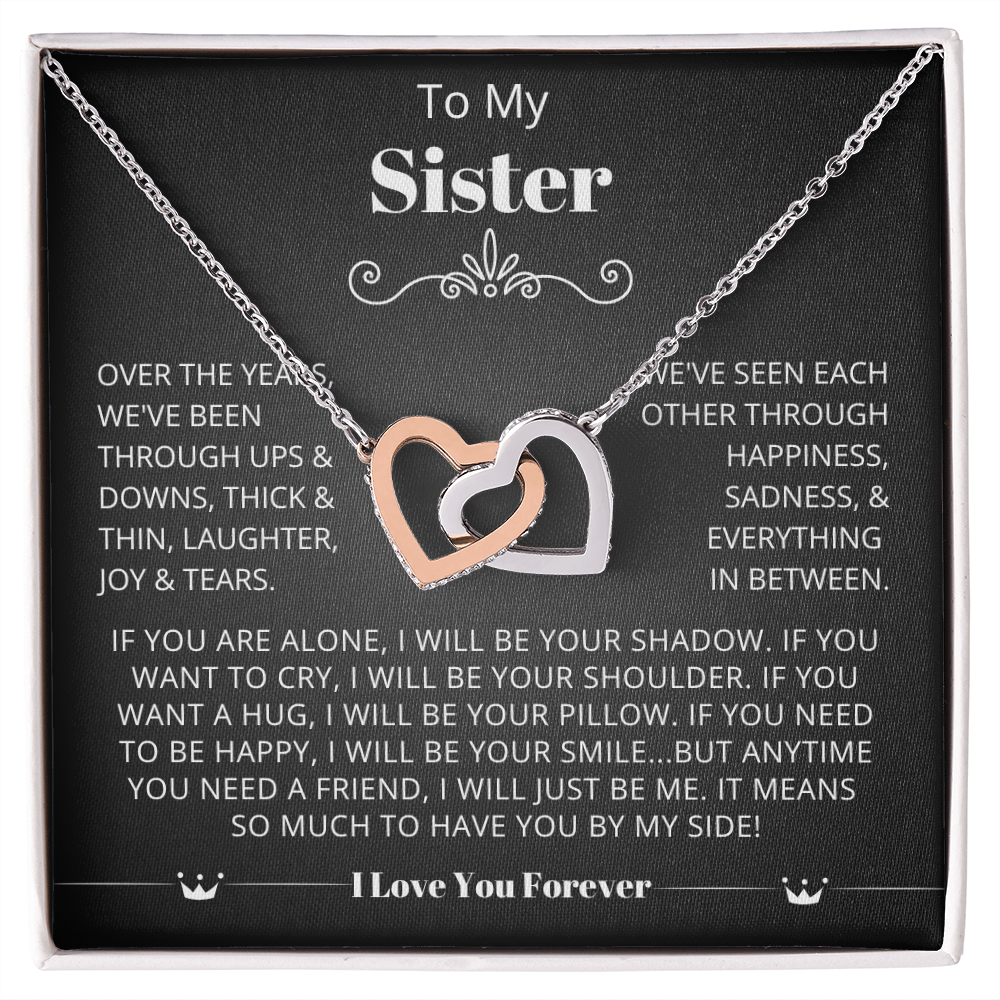 To My Sister - Linked Heart Necklace - Sisters at Heart Message Card Gift