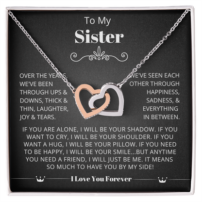 To My Sister - Linked Heart Necklace - Sisters at Heart Message Card Gift