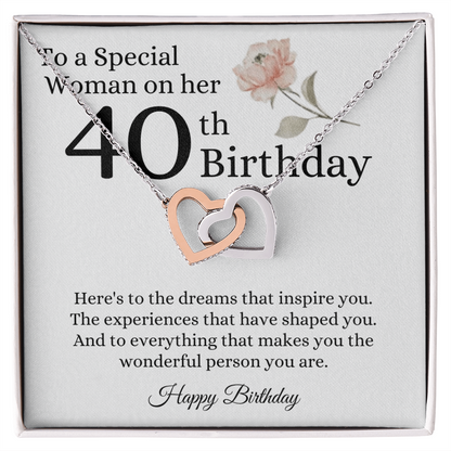 Happy 40th Birthday - Linked Hearts Necklace - Special Woman Message Card Gift