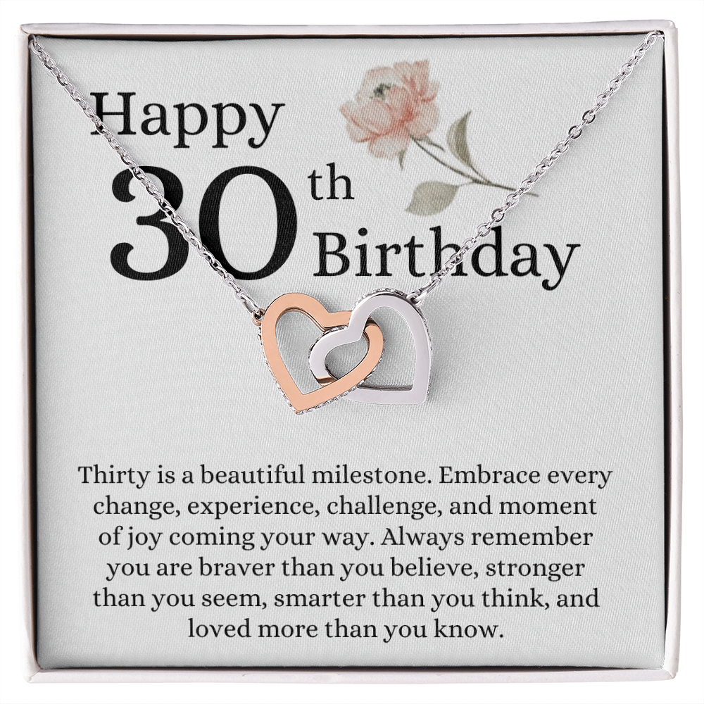 Happy 30th Birthday - Linked Hearts Necklace - Loved More Than You Know Message Card Gift