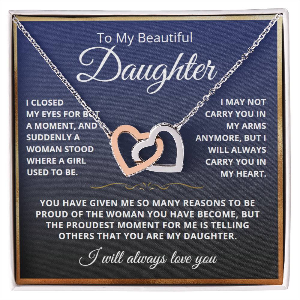 To My Daughter from Dad - Linked Hearts Necklace - Love You Forever Message Card Gift