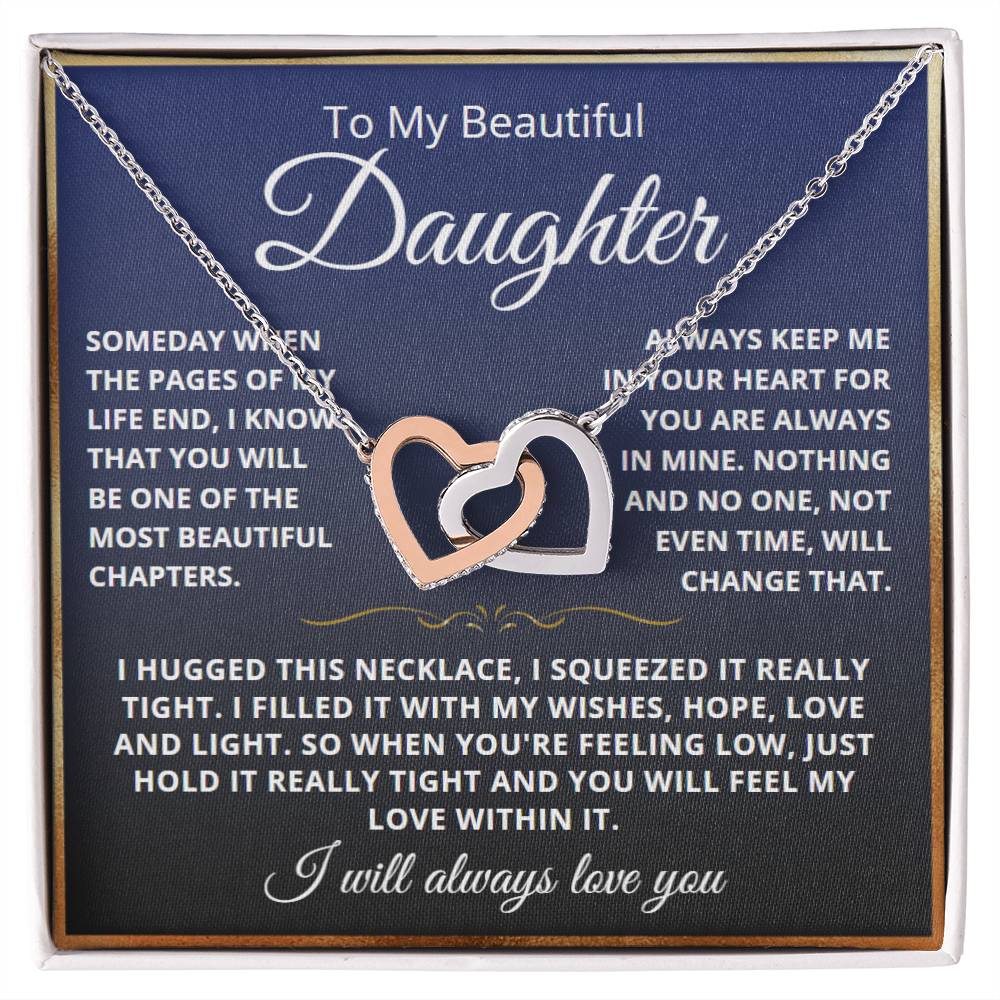 To My Daughter - Linked Hearts Necklace - Love You Forever Message Card Gift