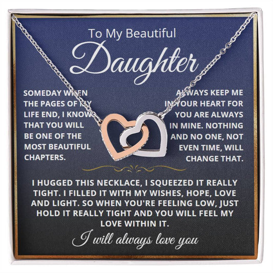 To My Daughter - Linked Hearts Necklace - Love You Forever Message Card Gift