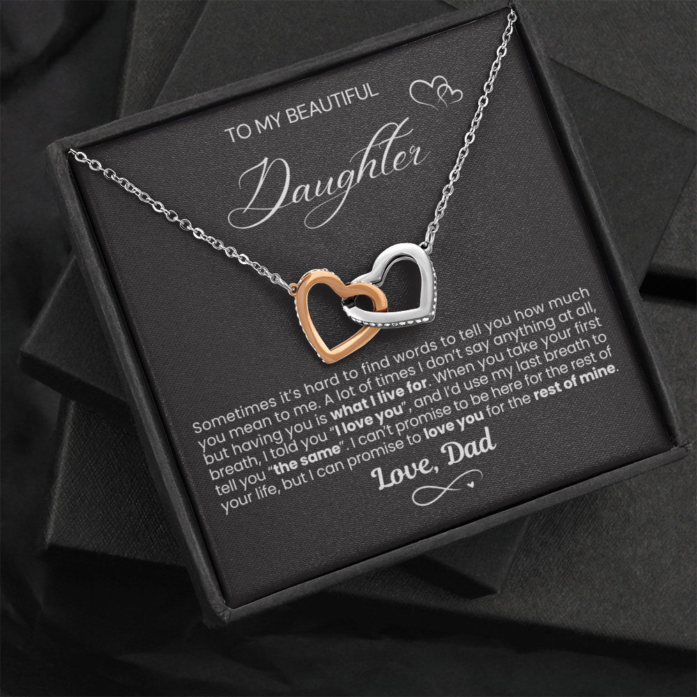 To My Daughter - Linked Hearts Necklace - You Are What I Live For Message Card Gift