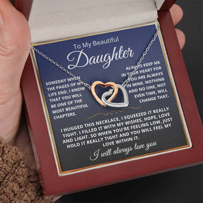 To My Daughter - Linked Hearts Necklace - Love You Forever Message Card Gift