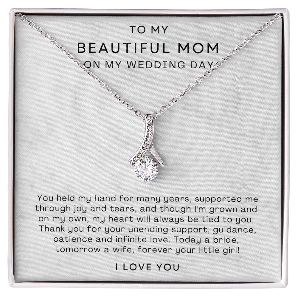 To My Mom - Ribbon Necklace - Forever Your Little Girl Message Card Gift