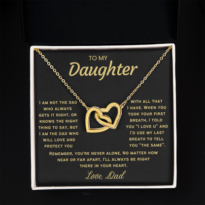 To My Daughter Necklace from Dad - Linked Hearts Necklace -  Proud Father Message Card Gift