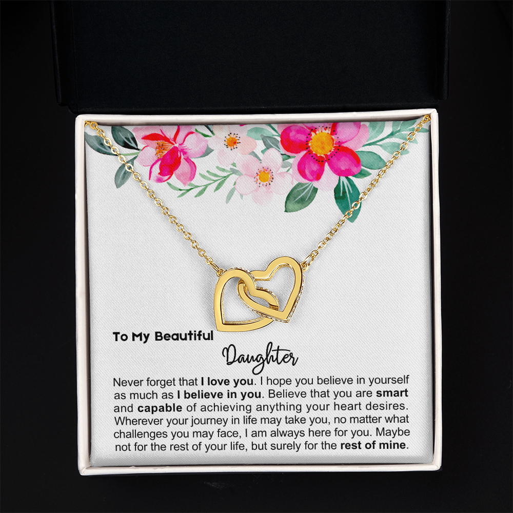 To My Daughter - Linked Hearts Necklace - Always Here For You Message Card Gift