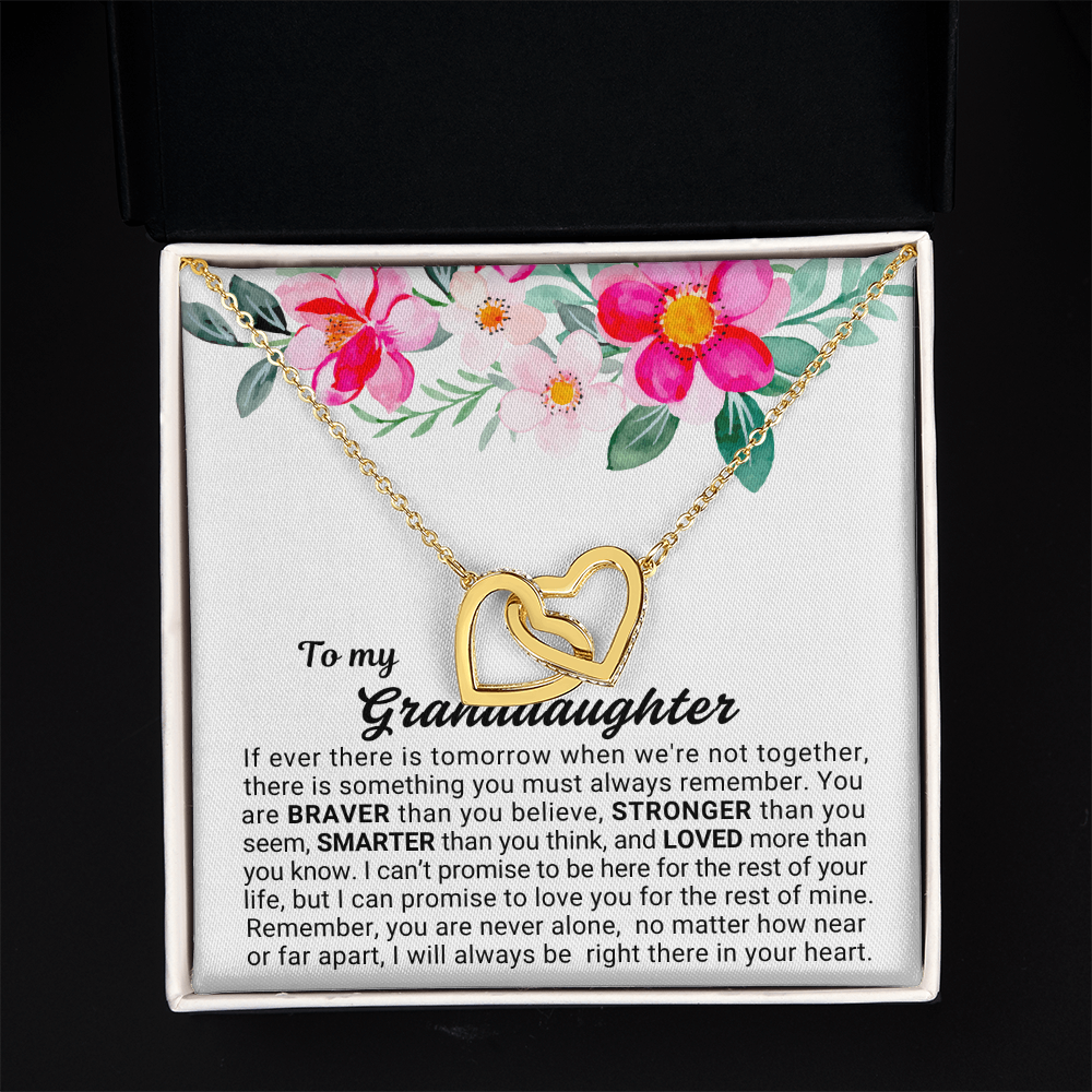 To My Granddaughter - Linked Hearts Necklace - You Are Never Alone Message Card Gift