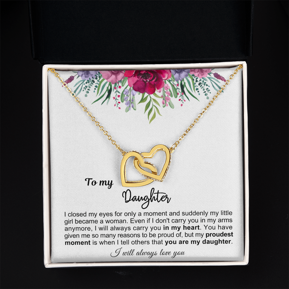 To My Daughter - Linked Hearts Necklace - Proud Of You Message Card Gift