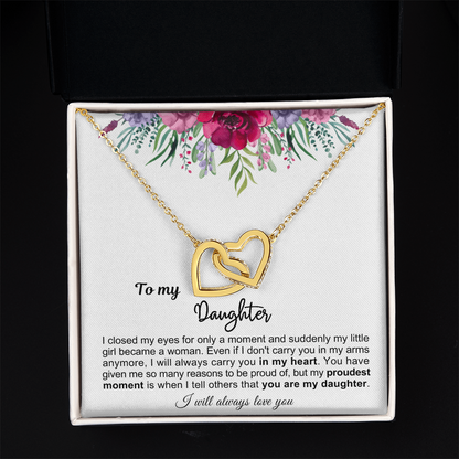 To My Daughter - Linked Hearts Necklace - Proud Of You Message Card Gift