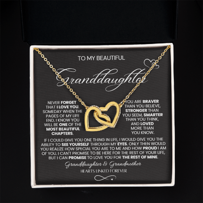 To My Granddaughter - Linked Hearts Necklace - Hearts Linked Forever Message Card Gift