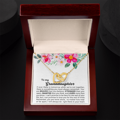 To My Granddaughter - Linked Hearts Necklace - You Are Never Alone Message Card Gift