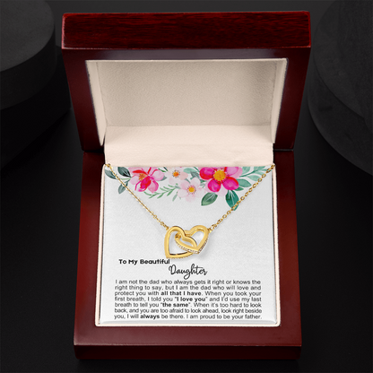 To My Daughter - Linked Hearts Necklace - Proud Father Message Card Gift