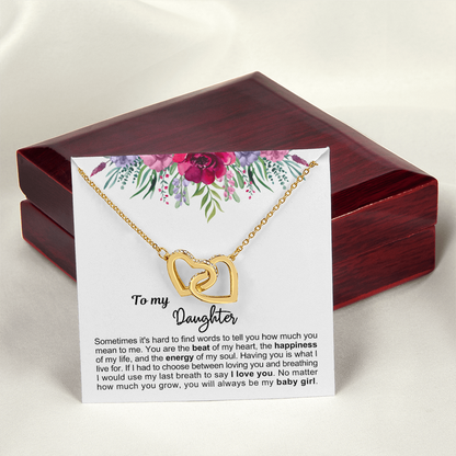 To My Daughter - Linked Hearts Necklace - Always My Baby Girl Message Card Gift