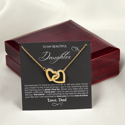 To My Daughter - Linked Hearts Necklace - You Are What I Live For Message Card Gift