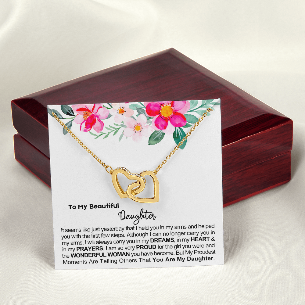 To My Daughter - Linked Hearts Necklace - Proud of You Message Card Gift