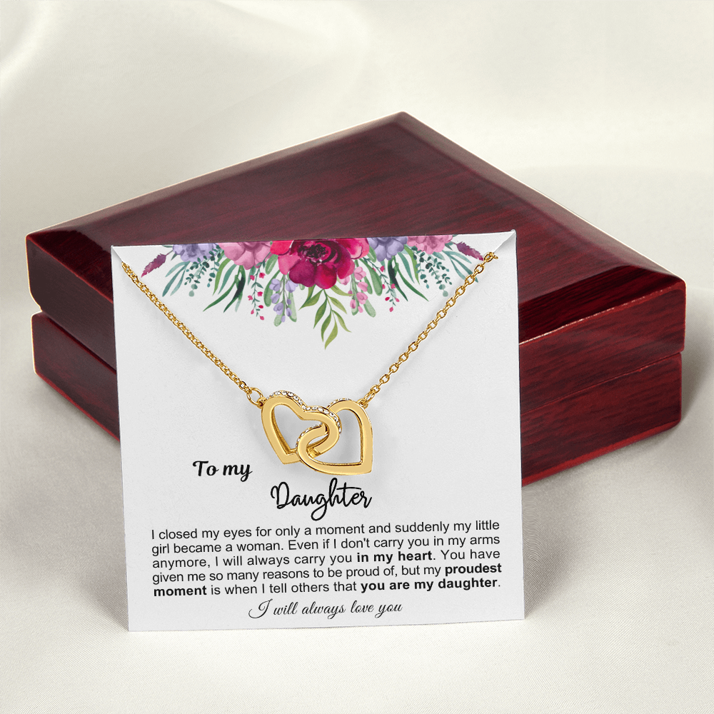 To My Daughter - Linked Hearts Necklace - Proud Of You Message Card Gift