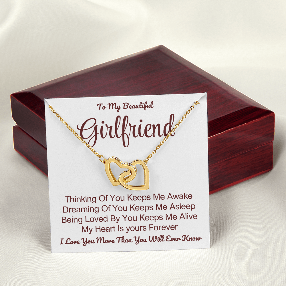 To My Girlfriend - Linked Hearts Necklace - My Heart Is Yours Message Card Gift