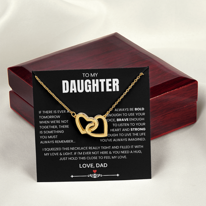 To My Daughter - Linked Hearts Necklace - Be Bold, Brave and Strong Message Card Gift