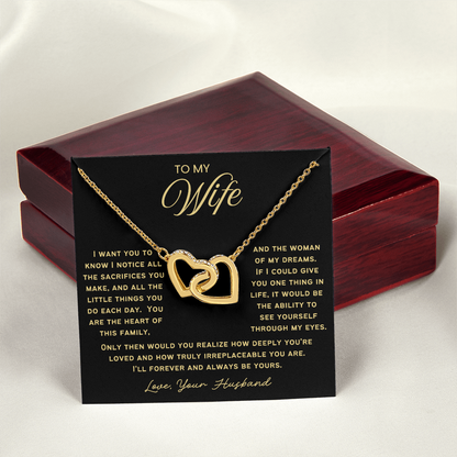 To My Wife - Linked Hearts Necklace - You Are Irreplaceable Message Card Gift