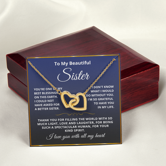 To My Sister - Linked Heart Necklace - Love You With All My Heart Gift